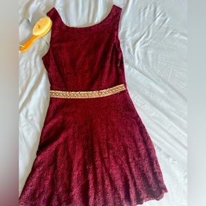 Burgundy fit n flare lace dress juniors